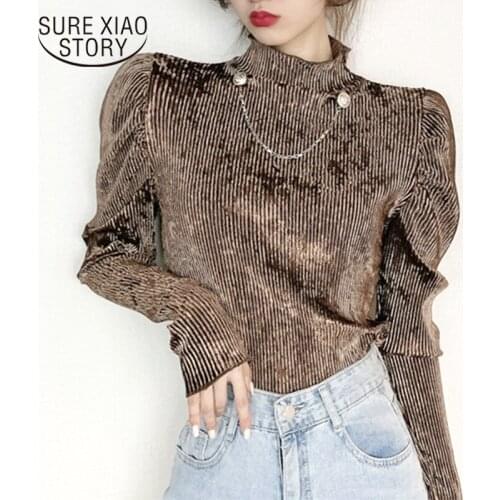 Short Pleated Ladies Tops and Blouses Cool New Corduroy Loose Vintage Blouses Women Casual Solid Vintage Long Sleeve Shirt 12331