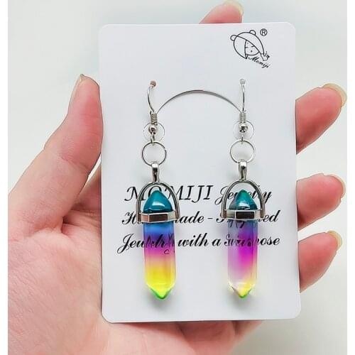 Natural Crystal Drop Earrings for Women Hexagonal Faceted Natural Stone Earrings Grounding Emotional Healing Balance Earrings