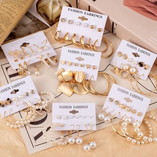 X&P Fashion Trend Pearl Earrings Sets For Women Geometirc Statement Gold Metal Hanging Earrings 2021 Trend Modern Jewelry New