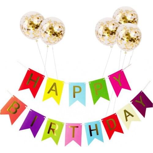 1set 12inch Gold Confetti Balloons Inflatable Baby Shower Birthday Balloon Black Happy Birthday Banner Birthday Party Decoration