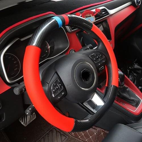 1pc for MG ZS 2017-2019 steering wheel cover Top layer genuine leather Carbon fiber pattern four seasons Sport