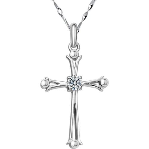 1pcs Silver Color Necklace Jewelry Women Wedding Fashion Gifts Crystal Stone Pendant Zircon Necklace Cross X0H7