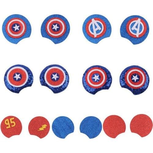 10Pairs/Lot Glitter 3.3'' American Round Shield Felt Pads Mouse Ears Women Kids Patches DIY Hair Accessories