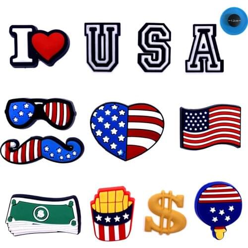 12PCS/Set Cartoon American Style Series Shoes Charms Kids Party Gifts Hole Slipper Accessories Silicone Buckle Cute Decor