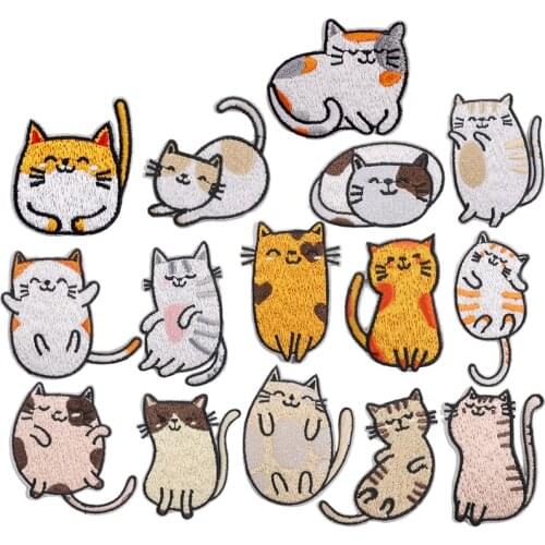 15pcs Lazy Cat Iron on Patches Embroidery Patch Clothing Stickers Badges for T-shirt Jacket DIY Sewing Decoration Accessories