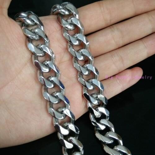 7-40inch Stainless Steel Polishing Silver Color Cuban Curb Link Chain Bracelet/Necklace 15mm Handsome Mens Jewelry
