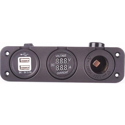 Car USB power charger DC Red LED voltage curent meter and Power adapter socket for caravan