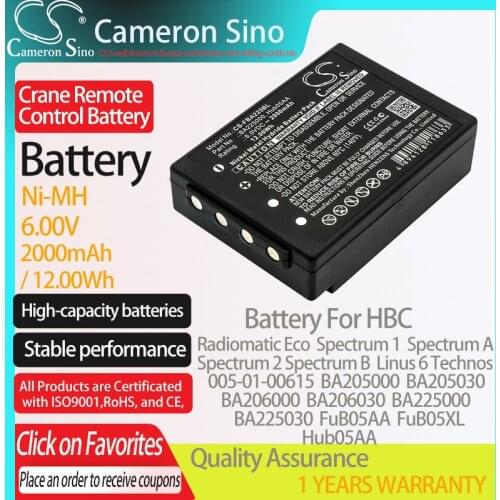 CameronSino Battery for HBC Radiomatic Eco Linus 6 Technos Spectrum A/B/1/2 fits HBC 005-01-00615 Crane Remote Control battery