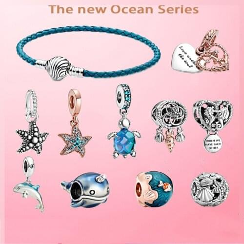 Bewill Special The new Ocean Series 925 Sterling Silver fit Original Bracelets Beads whale shells Star Jewelry