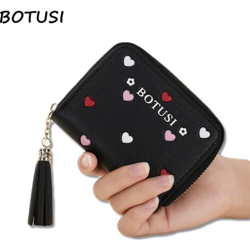 BOTUSI Heart Cute Wallet Women Tassel Cash Purse Girl Small Clutch Coin Purses Holders High Quality PU Business Cards Holder Bag