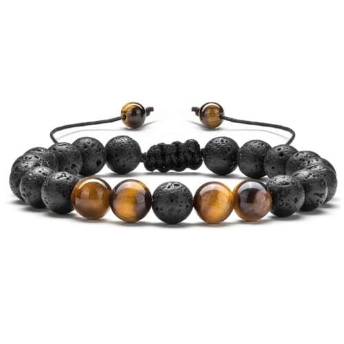 B0165 Tigers Eye Volcanic Stone 8mm Stress Relief Adjustable Aromatherapy Essential Oil Diffuser Volcanic Stone Bracelet