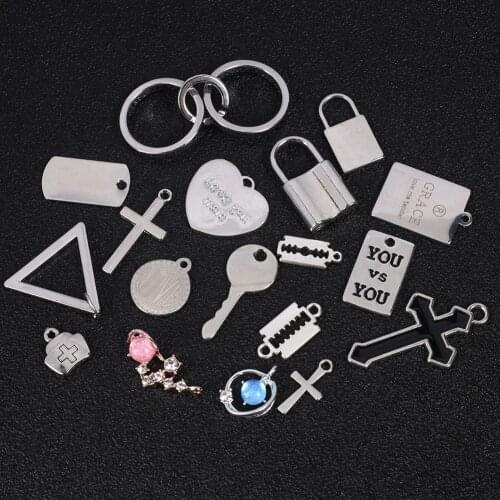 3-5Pcs/Lot Cross Love Heart Lock Key Pendant For Jewelry Making Supplies Keychains DIY Bracelet Necklace Charms Accessories