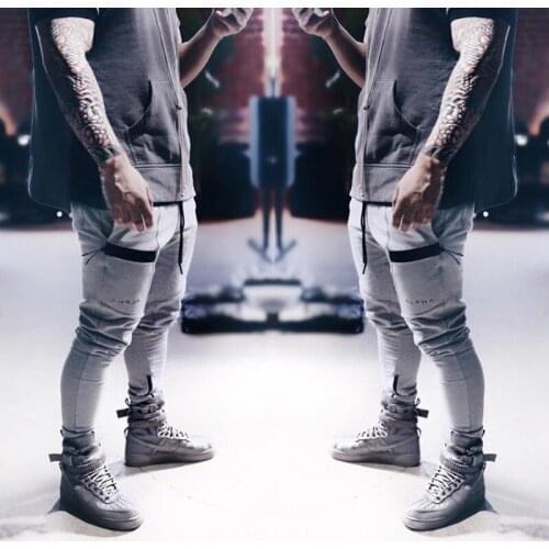 Spring and Summer Jogging Pants Muscle Fitness Mens Sports and Leisure Pure Cotton Pure Color Rope Pants Sports Trousers