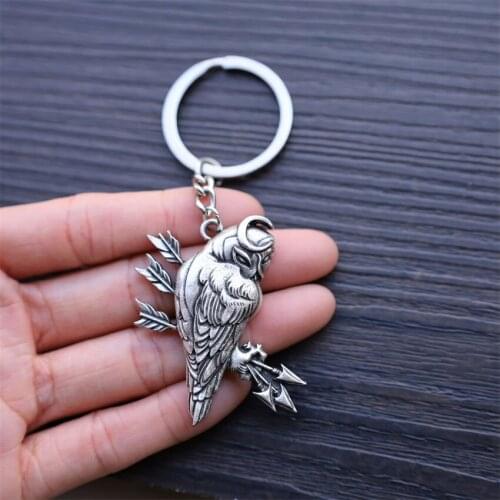 Crescent Moon Odin Raven Keychain Wicca Bird Gothic Viking Jewelry