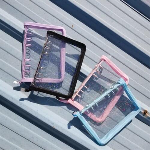 A5 A6 Loose-Leaf Notebook Cover Glitter Zipper PVC Notebook Korean Stationery Diary 6 Hole Binder Clip Notebook Office Supplies
