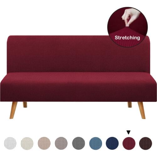 Armless Futon Cover Stretch Sofa Bed Slipcover Protector Elastic High Spandex Small Checks Jacquard Fabric Sofa Futon Cover