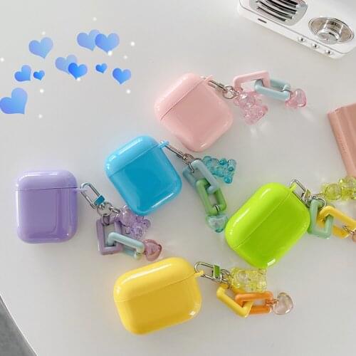 Candy Color Bear Case for Apple Airpods 1 2 Bracelet Chain Case for AirPods Pro Case with Lanyard Bluetooth Earphone Case Box