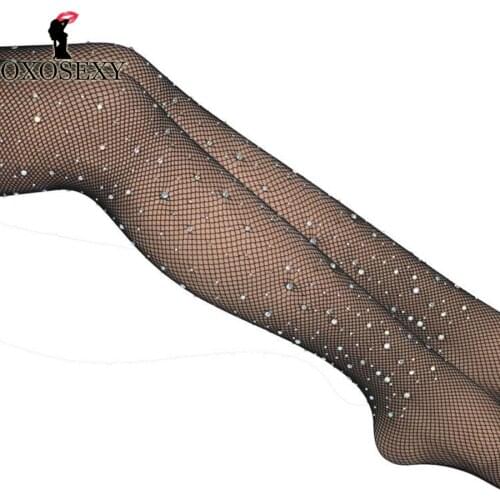 Black Skin Sexy Women Pantyhose Shiny Tights Fishnet Stocking Mesh Hollow Mesh Diamond Tights Sparkle Rhinestone Stockings 361