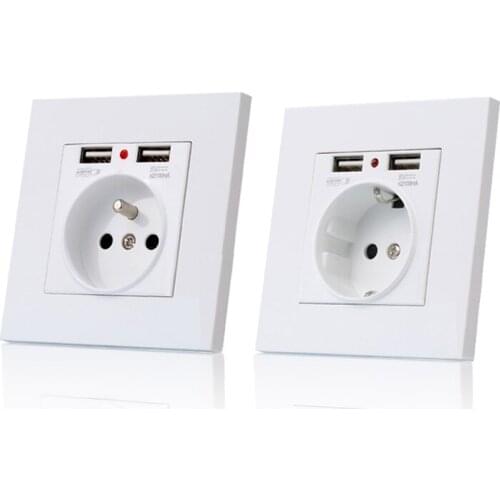 Dual USB Charging Port Wall Charger Adapter 16A EU Germany/French Standard Socket Power Outlet Panel Household Accessories