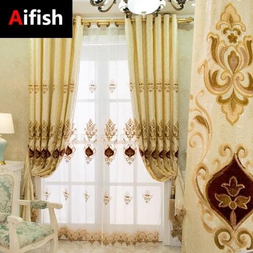 European Style Upscale Velvet Water-Soluble Luxury Embroidered Curtain Shading For Kitchen Bedroom Living Room Home Decoration 6