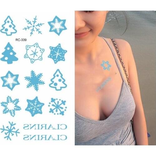 Water Transfer fake tattoo cute blue Hexagon snowflake tree Christmas tatoo Waterproof Temporary flash tatto for adults kids