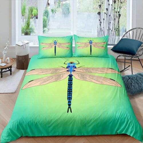 Cartoon Dragonfly Pattern Printed Bedding Set 2/3 Pcs Soft Bedroom Duvet Set PillowcaseSingle Full Queen King Home Textiles