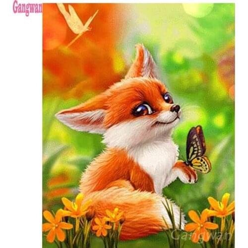DIY Mosaic Diamond Embroidery Pattern Cross Stitch Cute Fox Baby Full SquareRound Diamond Painting Needlework kids Decoration