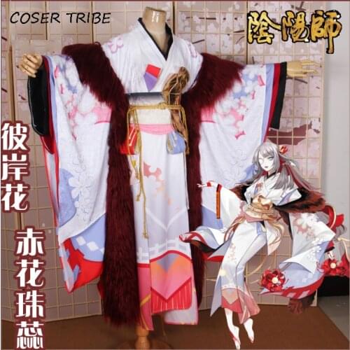 Game Onmyoji Higanbana Red Flower Bead Column New Skin Kimono Dress Uniform Cosplay Costume Halloween Free shipping Customized