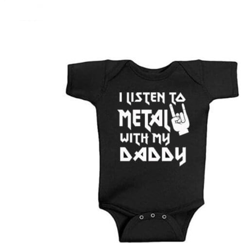 I listen to Metal with my Mommy and Daddy Baby Bodysuit Cotton Infant Body Short Sleeve Jumpsuit Baby Boy Girl Outfits Clothes