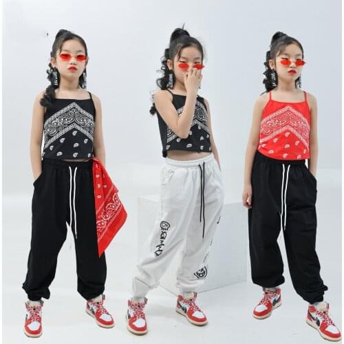 New Children Jazz Dance Performance Costumes Loose Hip Hop Suit Modern Dance Hip Hop Dancing Clothes Stage Outfits Girls DQS6828