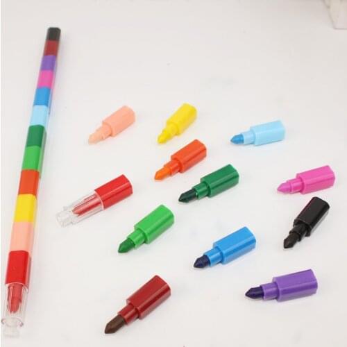 Creative Blocks Painting Crayon 12Colors Drawing Coloring Pens School Kids Writing Pens Stationery Supply A18