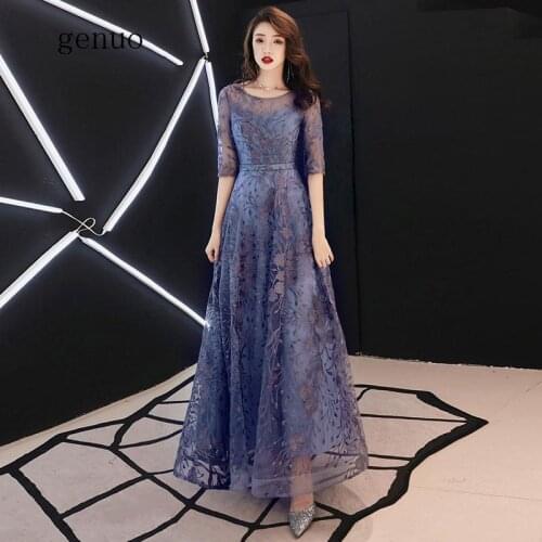 Lace Dresses Long Elegant O-neck A-line Floor-Length Formal Evening Party With Sleeves Plus Size Formal Dress