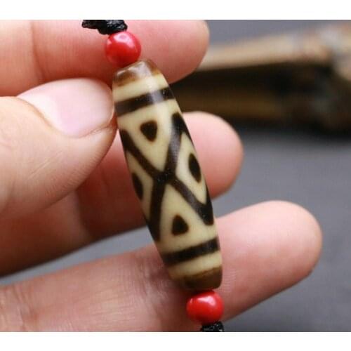 LKbrother Talisman Treasure Energy 5A Magic Power Tibetan Old Agate Ivory Color 3 Diamond Eye dZi Bead Amulet 40MM