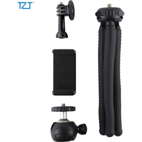 TZT Small/Large Flexible Octopus Tripod Camera Tripod with Ball Head + Phone Clamp + Base For GoPro PKT3041
