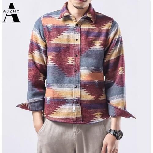Folk Custom Geometric Autumn Winter Flannel Shirt Men Womens Plaid Streetwear Casual Vintage Long Sleeve Shirts Dress Clothing