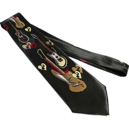 Mens Fancy Music Theme Tie Polyester Printed Suit Dress Casual Party Necktie Cravat Interesting Accessories Guitar tie