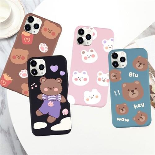 Cute Bear Soft Phone Case for Iphone 12 11 Pro MaxX XS Max XR Silcone Cartoon Cover for Iphone 7 8 Plus SE2020 Back Cover Case