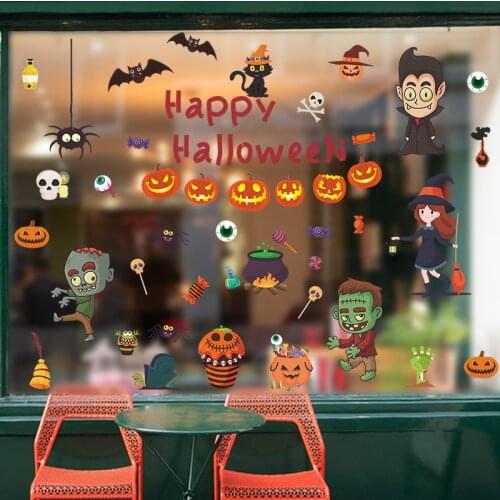 Cartoon Pumpkin Villain Halloween Party Atmosphere Wallpaper Window Glass Sticker Wall Sticker Self-Adhesive