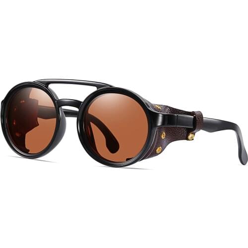 2021 NEW Men Steampunk Metal Gothic Goggles Sunglasses Women Retro Fashion Leather With Side Shades Round Sun glasses