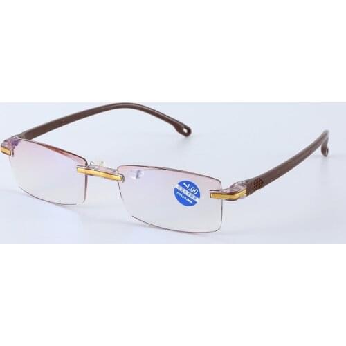 Eye Protection Rimless Diamond-cut Reading Glasses Anti-blue Light And Blue Film Integrated For Women Men +1---+4 Full Degree