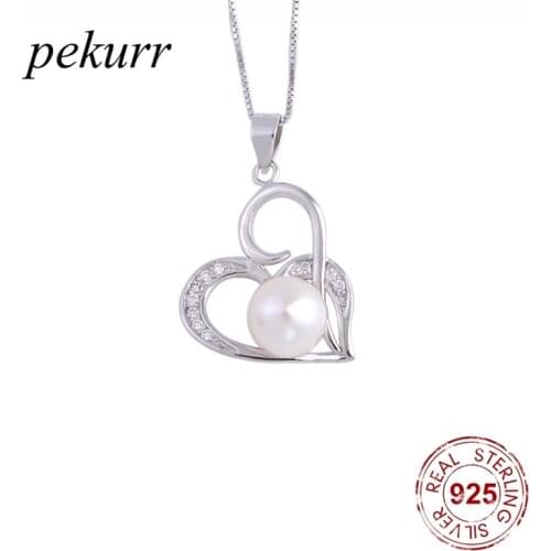 Pekurr 925 Sterling Silver Gentle Heart Natural Freshwater Pearl Necklaces For Women Zircon Heart Pendants Wedding Jewelry