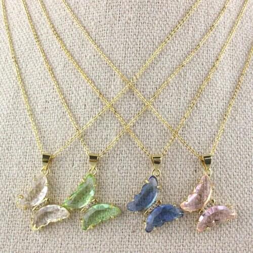 18inch 15pcs/lot Color glass pendant necklace,butterfly shape glass charm necklace,fashion glass necklace cheap wholesale