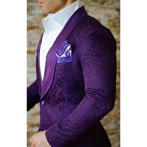 Dinner Jacket Midnight Plum Paisley Mens Vintage Slim Fit Suits Black Pant Notch Lapel Groomsmen Wedding Tuxedos(jacket+pant)