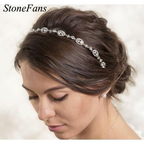 Stonefans Rhinestone Crystal Head Chain Bride Headband Headwear Crown Tiara Wedding Hair Accessories Bridal Ornaments Jewelry