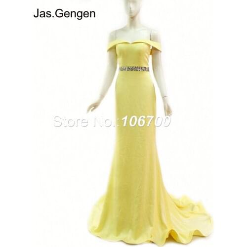 Real Photos Mermaid Evening Dress robe de soiree Off Shoulder High Quality Crepe Fabric Hand Made Crystal Beading Prom Gowns