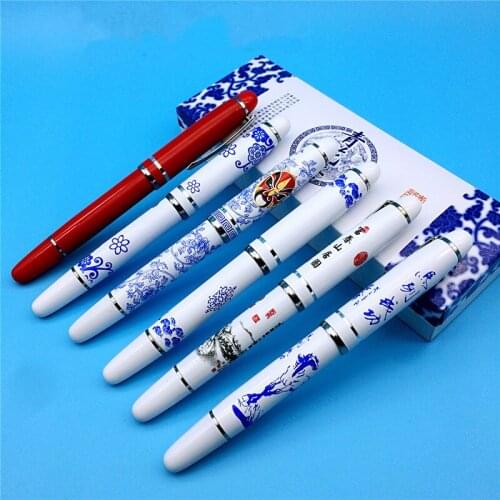 Blue and White Porcelain Gift Items Chinese Fountain Pen Set Vintage High Quality Calligraphy Ink Pen with Box