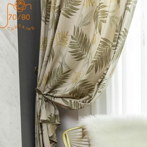 Northern European Style Curtains for Living dining Room Bedroom Printed Hemp Cotton Window Curtains Blackout Curtains Customized