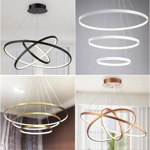 60CM 80CM 100CM Modern Pendant Lights For Living Room Dining Room Circle Rings Acrylic Aluminum Body LED Ceiling Lamp Fixtures