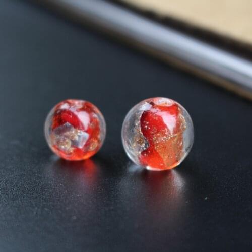 10Pcs 12mm 14mm Handmade Lampwork Glass Beads Foiled Round Red Color Fashion Charms for jewelry Bracelet Necklace making