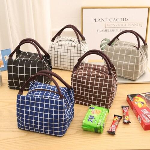 Fashion lattice lunch bag Creative lunch box bag Office worker insulation bag Outdoor dinner ice pack D-BH63 21.5X19X14cm